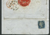 Лот 0120 - 1840. Англия. Мих. №2с (ультрамарин), вырезка на половину письма (1841)