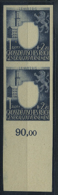 Лот 0223 - 1943. Generalgouvernement. №109 FU (без зубцов и давленного герба), пара,**