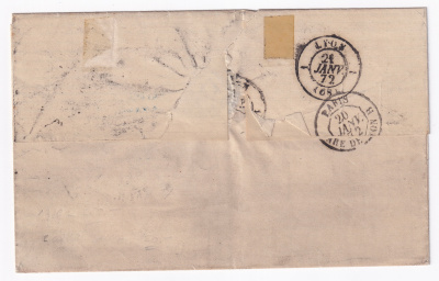 Лот 0738 - 1871 г. Международное письмо из С.- Петербурга в Лион (Франция)