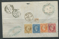 Лот 0031 -  Франция. Красивая вырезка с радужной франкировкой (марки в 4 цвета)