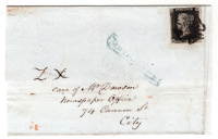 Лот 0086 - 1841. Чёрный пенни. Англия №1, передняя сторона почтового отправления
