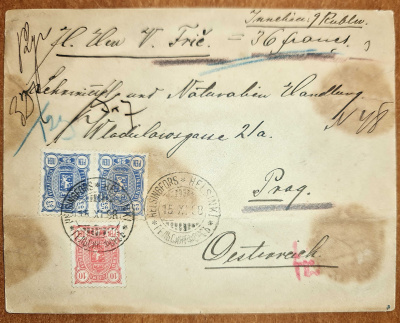 Лот 0218 - 1898. Денежное письмо из Хельсинки (Финляндия) в Прагу