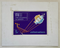 Лот 0089 - 1965. Космос. Проект почтовой марки 5с, ООН, бумага, пленка, темпера, формат паспарту 29х23 см.