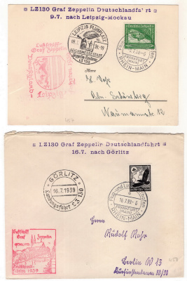 Лот 0224 - Полет дирижаблей Heidenburg и Graf Zeppelin II - набор из 13 п/о