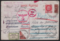 Лот 0142 - 1943. Немецкая оккупация Франции. Франкировка половинками марок