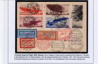 Лот 1402 - 1934 г. Авиапочтовая Заказная открытка Перелет Дирижабля 'Граф Цеппелин' из Москвы в Пернамбако Бразилия через ...